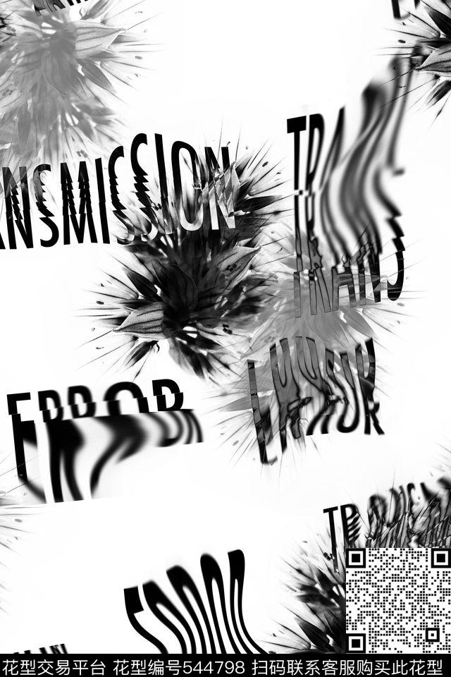 抽象黑白字母黑白花卉服装面料华亿平台休闲时尚抽象黑白简洁清爽数码印花华亿平台下载（图片编号: 544798） - 瓦栏（Walan）