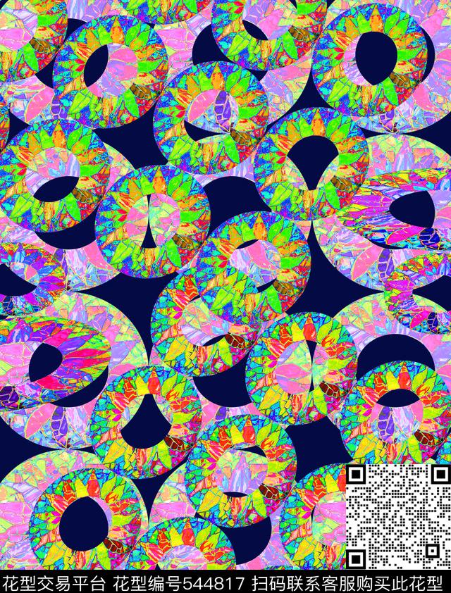 圆圈与波点波西米亚时尚数码印花华亿平台下载（图片编号: 544817） - 瓦栏（Walan）