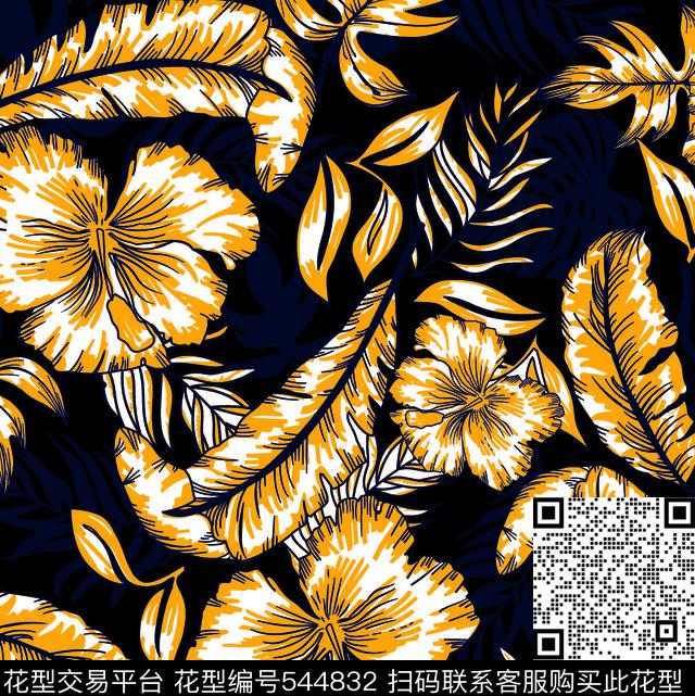 花叶花朵叶子传统印花华亿平台下载（图片编号: 544832） - 瓦栏（Walan）