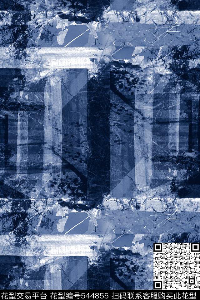 抽象笔刷格纹男装数码印花华亿平台下载（图片编号: 544855） - 瓦栏（Walan）