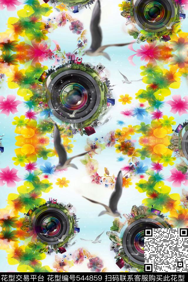 镜头海鸥花环数码印花华亿平台下载（图片编号: 544859） - 瓦栏（Walan）