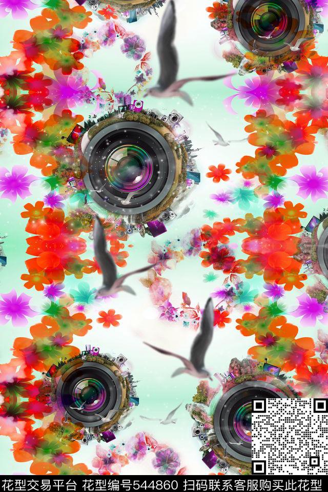 镜头海鸥花环数码印花华亿平台下载（图片编号: 544860） - 瓦栏（Walan）