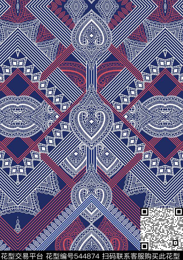 几何蕾丝连衣裙传统印花华亿平台下载（图片编号: 544874） - 瓦栏（Walan）