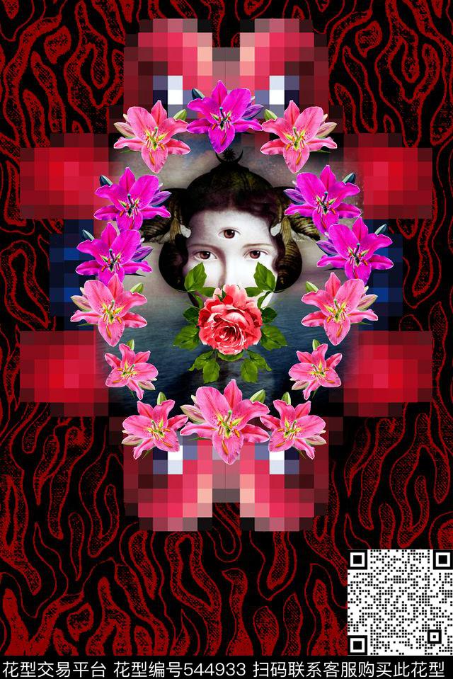 花卉花朵人物艺术肖像人物肖像数码印花华亿平台下载（图片编号: 544933） - 瓦栏（Walan）