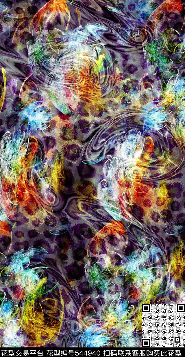 时尚流行炫彩豹纹底纹铅笔笔触抽象花朵数码印花华亿平台下载（图片编号: 544940） - 瓦栏（Walan）