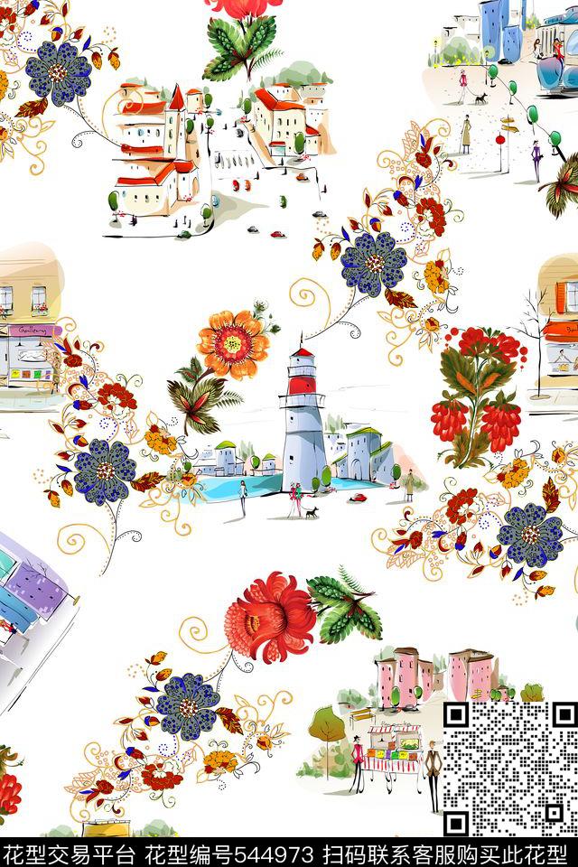 潮流时尚大牌手绘水彩花卉矢量线条花卉数码印花华亿平台下载（图片编号: 544973） - 瓦栏（Walan）