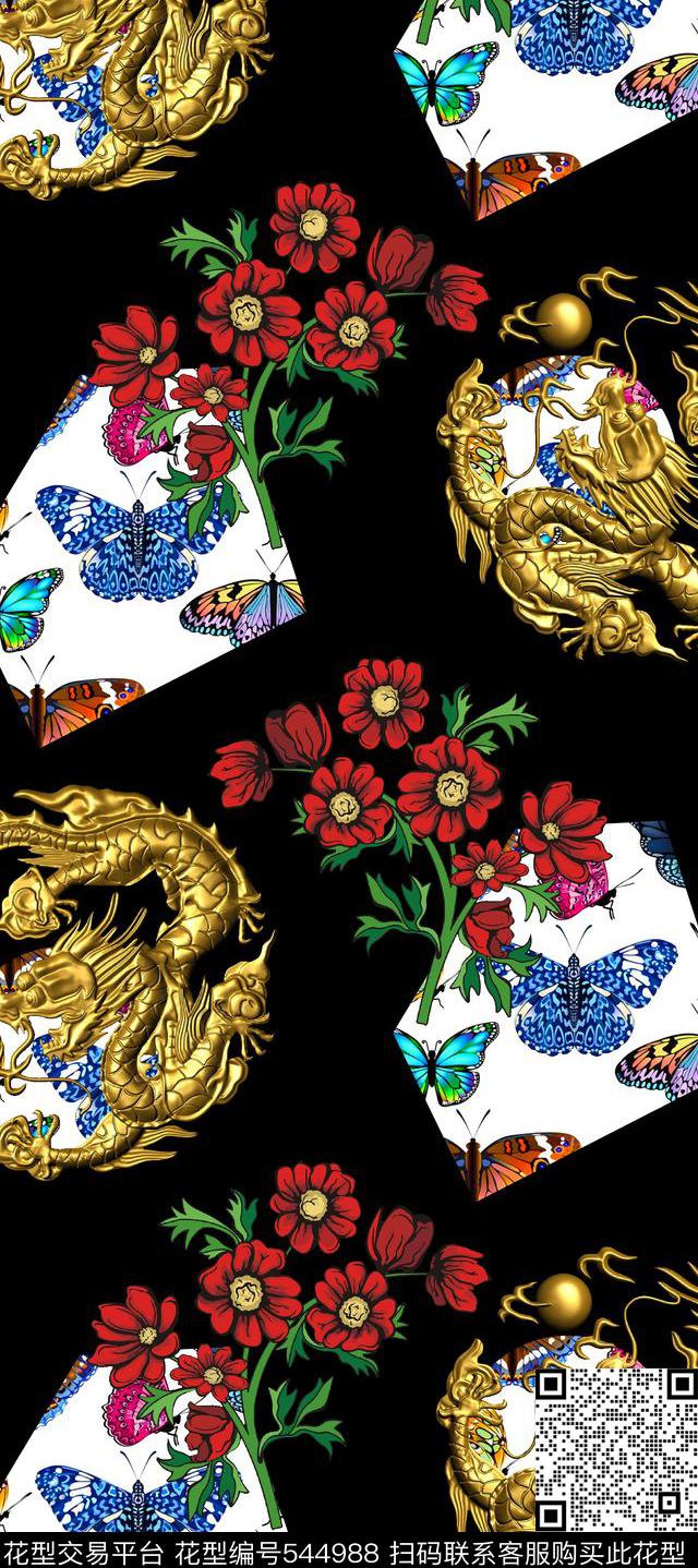 花卉蝴蝶时尚潮流箱包图案数码印花华亿平台下载（图片编号: 544988） - 瓦栏（Walan）
