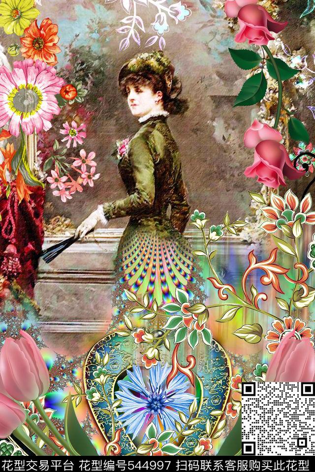MAX-定位欧美民族风民族风手绘贵妇油画花卉数码印花华亿平台下载（图片编号: 544997） - 瓦栏（Walan）