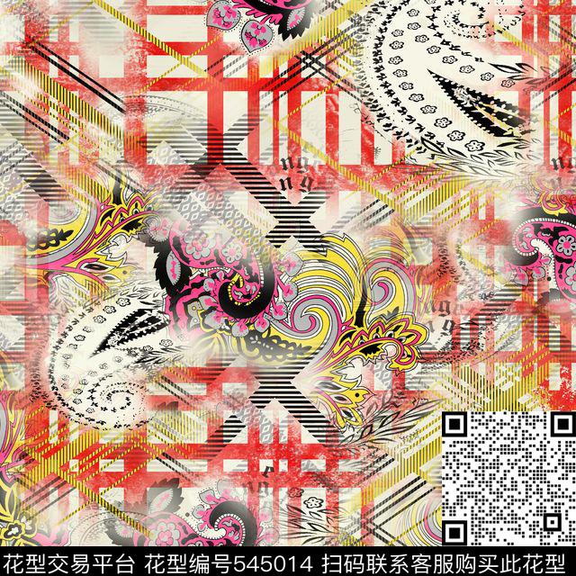 几何数码花腰果花数码印花华亿平台下载（图片编号: 545014） - 瓦栏（Walan）