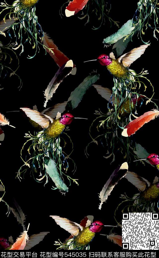 小鸟女装连衣裙数码印花数码印花华亿平台下载（图片编号: 545035） - 瓦栏（Walan）