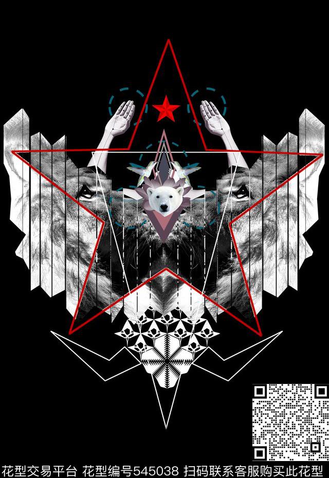 潮流时尚定位狮子动物数码印花华亿平台下载（图片编号: 545038） - 瓦栏（Walan）