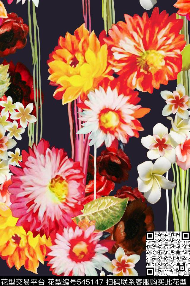 花卉纯色底叶子数码印花华亿平台下载（图片编号: 545147） - 瓦栏（Walan）