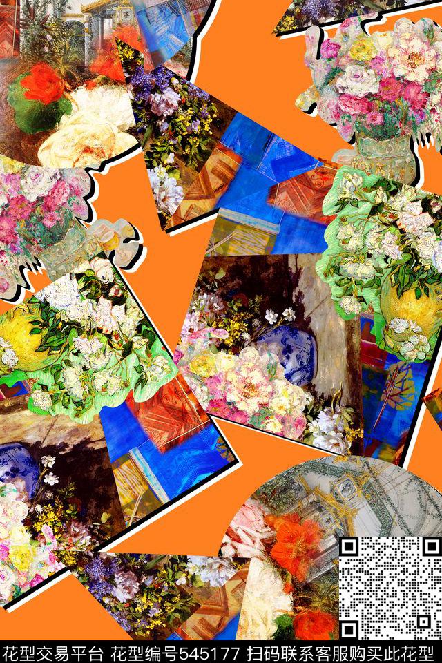 花卉油画复古数码印花华亿平台下载（图片编号: 545177） - 瓦栏（Walan）
