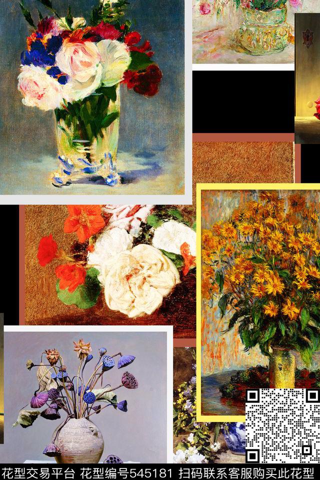 花卉油画照片墙数码印花华亿平台下载（图片编号: 545181） - 瓦栏（Walan）