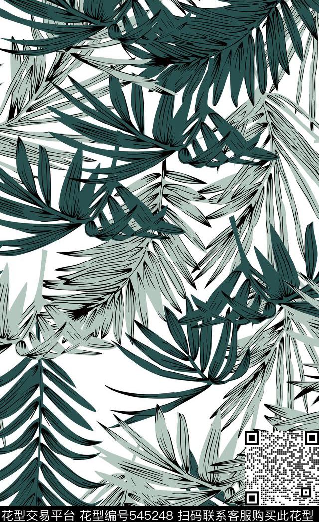 大花叶子印花传统印花华亿平台下载（图片编号: 545248） - 瓦栏（Walan）
