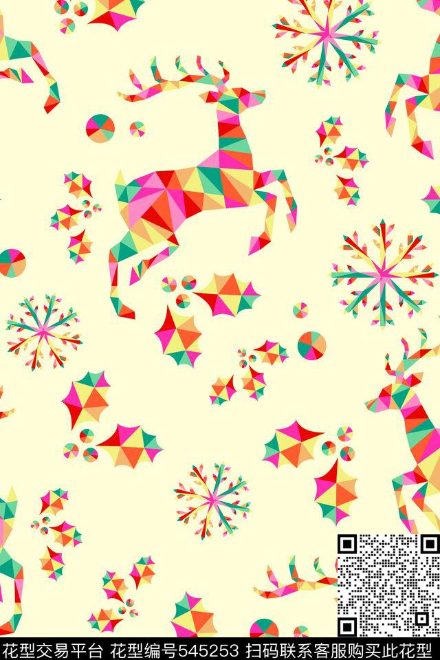 可爱小鹿雪花传统印花华亿平台下载（图片编号: 545253） - 瓦栏（Walan）