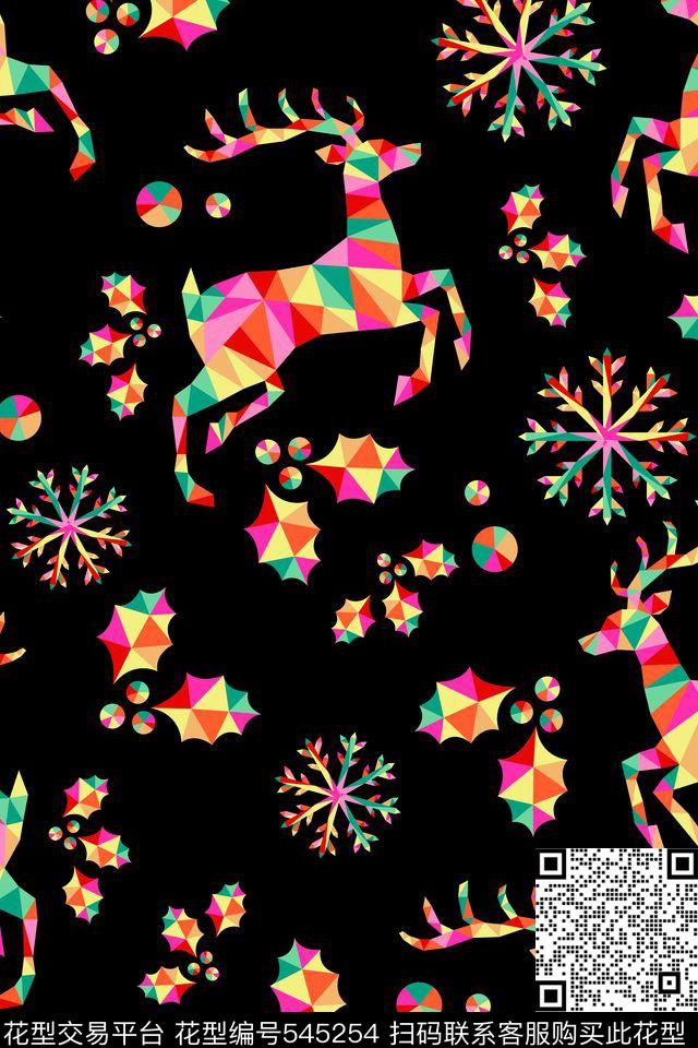 可爱小鹿雪花传统印花华亿平台下载（图片编号: 545254） - 瓦栏（Walan）