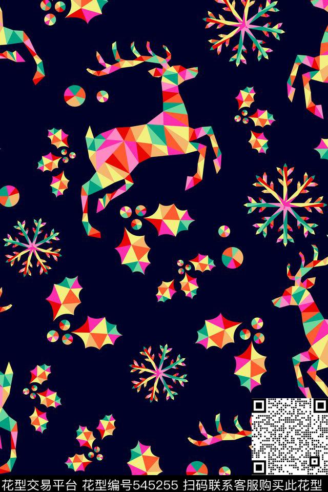 可爱小鹿雪花传统印花华亿平台下载（图片编号: 545255） - 瓦栏（Walan）