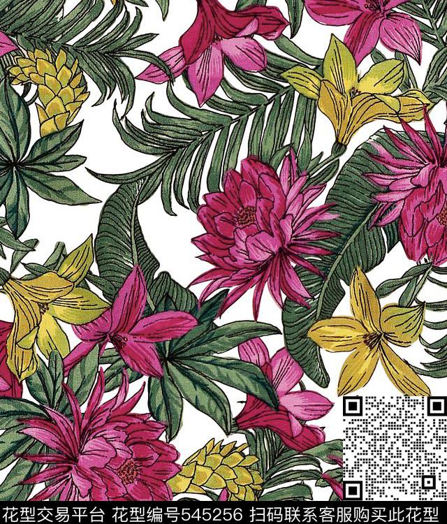 复古花卉叶子传统印花华亿平台下载（图片编号: 545256） - 瓦栏（Walan）