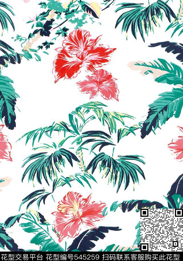 复古花卉热带雨林花卉叶子传统印花华亿平台下载（图片编号: 545259） - 瓦栏（Walan）