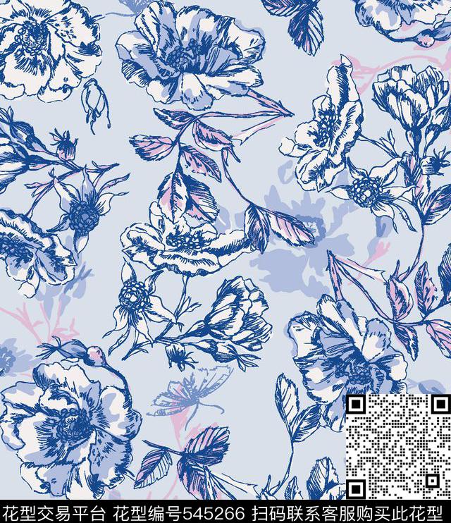 花卉叶子服装传统印花华亿平台下载（图片编号: 545266） - 瓦栏（Walan）