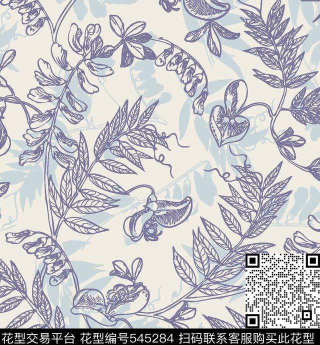 花卉叶子服装传统印花华亿平台下载（图片编号: 545284） - 瓦栏（Walan）
