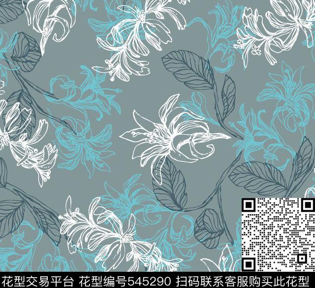 花卉叶子服装传统印花华亿平台下载（图片编号: 545290） - 瓦栏（Walan）