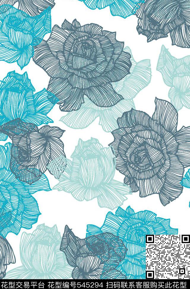 玫瑰线条服装传统印花华亿平台下载（图片编号: 545294） - 瓦栏（Walan）