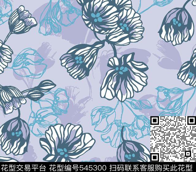 花卉叶子服装传统印花华亿平台下载（图片编号: 545300） - 瓦栏（Walan）