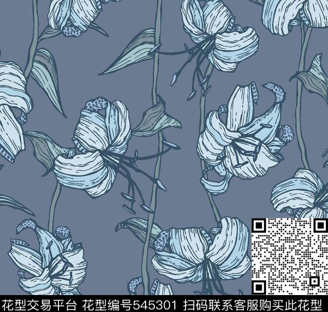 百合叶子服装传统印花华亿平台下载（图片编号: 545301） - 瓦栏（Walan）