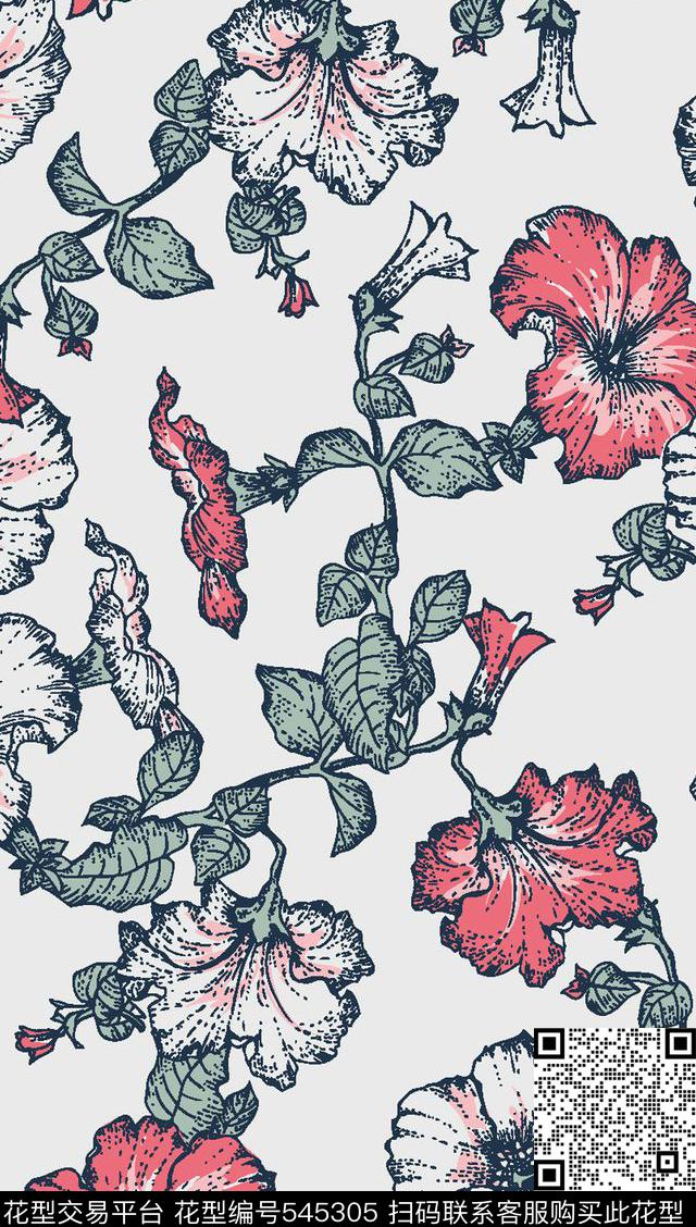 花卉叶子服装传统印花华亿平台下载（图片编号: 545305） - 瓦栏（Walan）