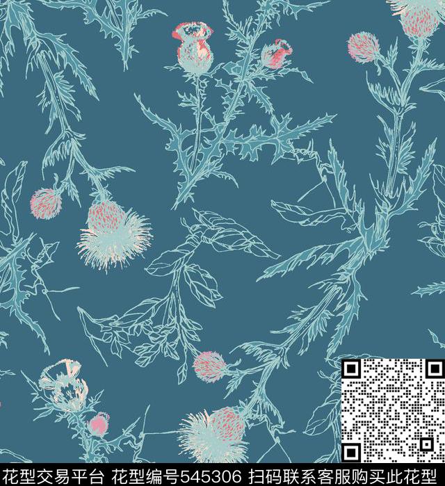 蒲公英叶子服装传统印花华亿平台下载（图片编号: 545306） - 瓦栏（Walan）