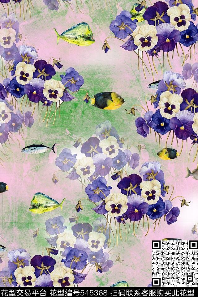 海底花卉流行数码印花华亿平台下载（图片编号: 545368） - 瓦栏（Walan）