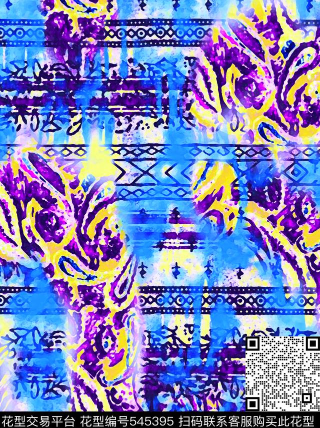 抽象腰果花图案数码印花华亿平台下载（图片编号: 545395） - 瓦栏（Walan）