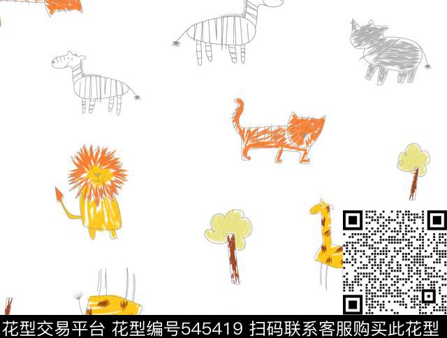 线条卡通婴幼童花传统印花华亿平台下载（图片编号: 545419） - 瓦栏（Walan）