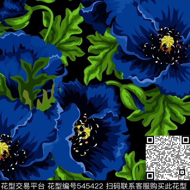 花卉粟子花大花传统印花华亿平台下载（图片编号: 545422） - 瓦栏（Walan）