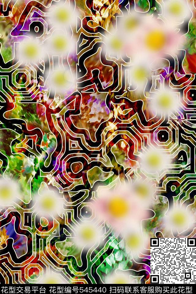 中国风水彩炫彩手绘数码印花华亿平台下载（图片编号: 545440） - 瓦栏（Walan）