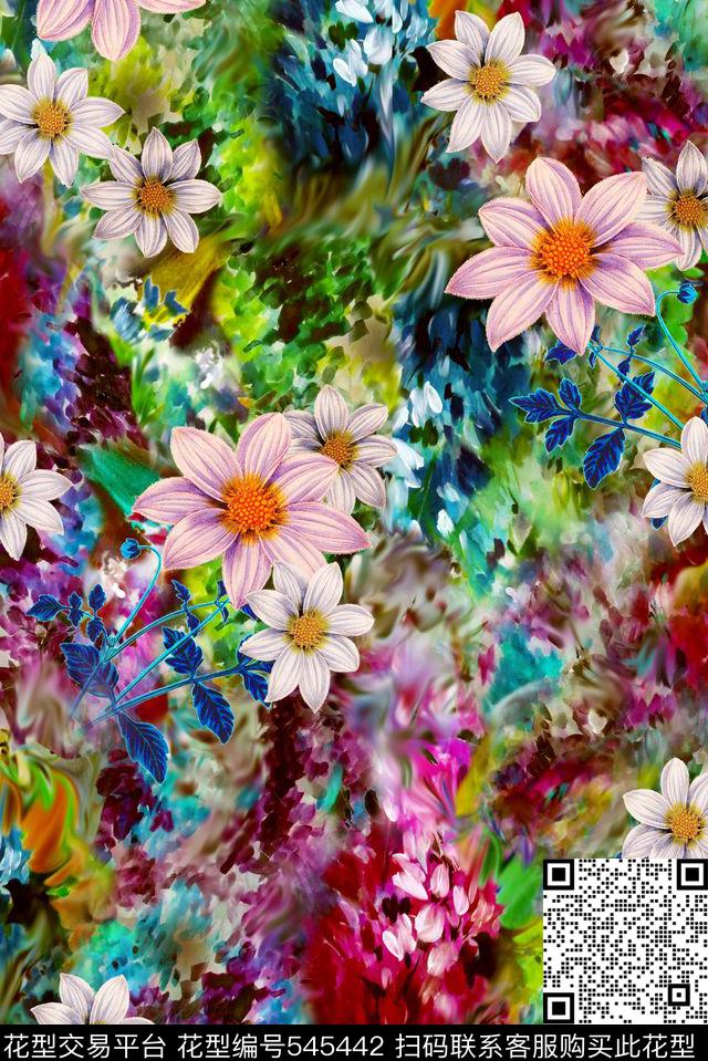 抽象大气手绘大气抽象炫彩数码印花华亿平台下载（图片编号: 545442） - 瓦栏（Walan）