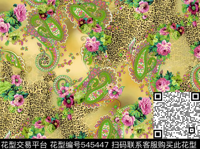 花卉豹纹拼花豹纹花卉时尚创意面料印花数码印花华亿平台下载（图片编号: 545447） - 瓦栏（Walan）