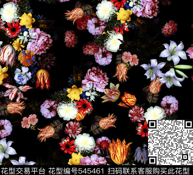 手绘大花手绘花数码印花华亿平台下载（图片编号: 545461） - 瓦栏（Walan）