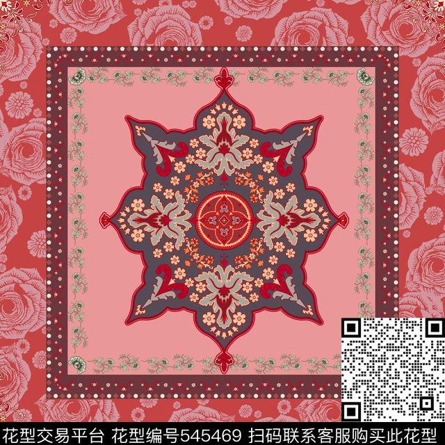复古名族风女士大牌方巾素雅华亿平台佩兹利纹样火腿纹玫瑰花纹样传统印花华亿平台下载（图片编号: 545469） - 瓦栏（Walan）