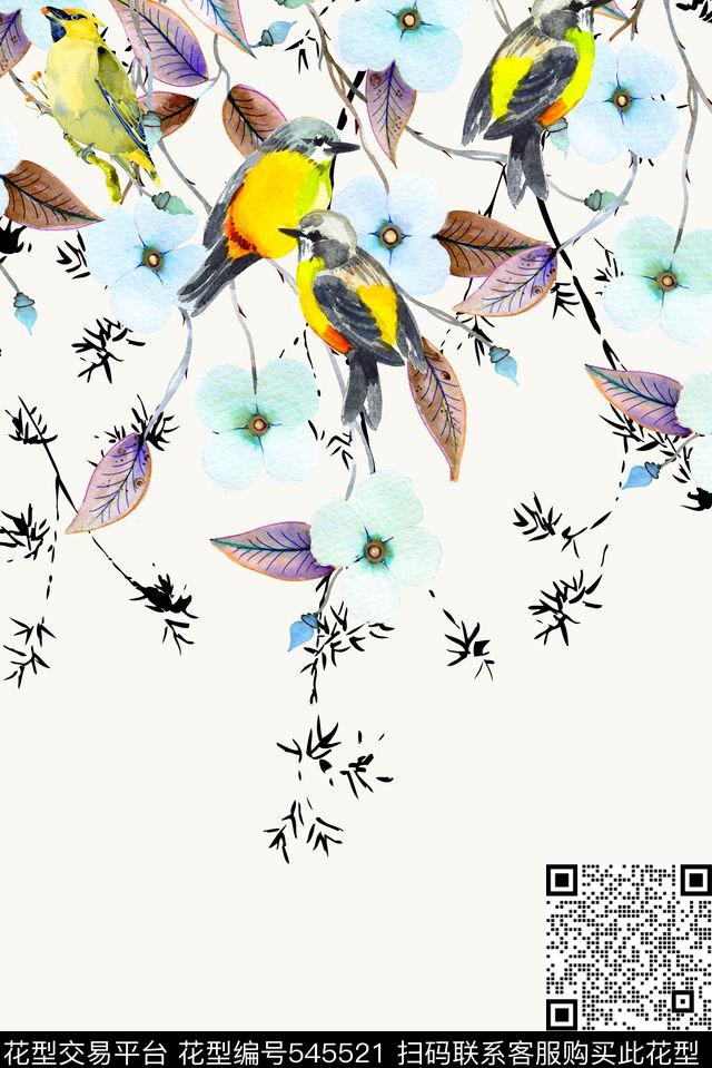 定位女装水墨麻雀树枝复古华亿平台定位女装古典中国风数码印花华亿平台下载（图片编号: 545521） - 瓦栏（Walan）