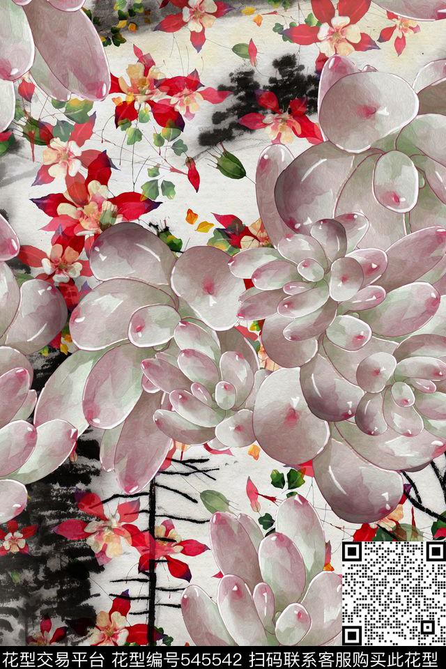 抽象花卉家纺女装连衣裙数码印花华亿平台下载（图片编号: 545542） - 瓦栏（Walan）