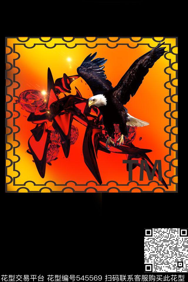 流行时尚雄鹰几何框数码印花华亿平台下载（图片编号: 545569） - 瓦栏（Walan）