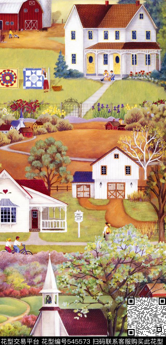 田园风风景乡村油画数码印花华亿平台下载（图片编号: 545573） - 瓦栏（Walan）