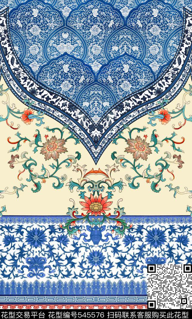 中国风青花定位数码印花华亿平台下载（图片编号: 545576） - 瓦栏（Walan）