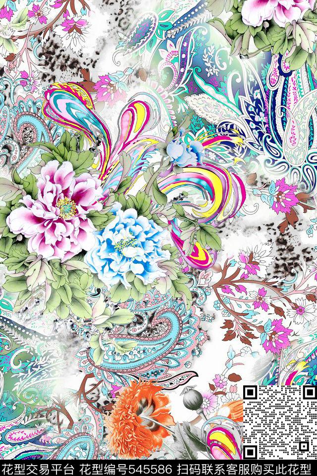 时尚佩斯里牡丹数码印花华亿平台下载（图片编号: 545586） - 瓦栏（Walan）