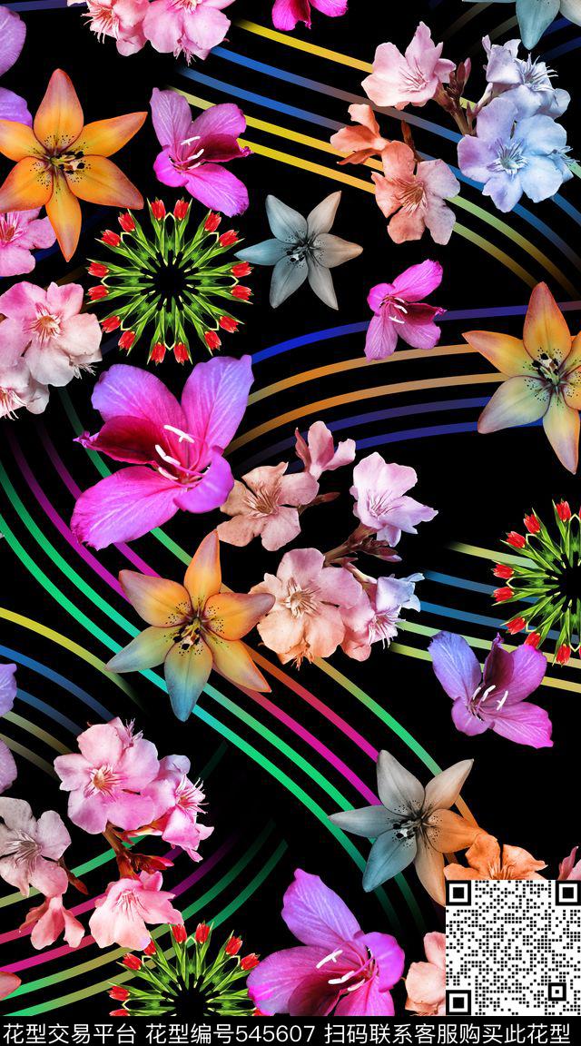线条花卉绚丽花园数码华亿平台数码印花华亿平台下载（图片编号: 545607） - 瓦栏（Walan）