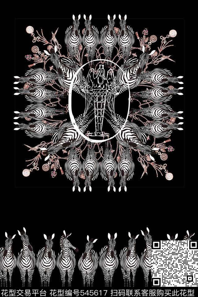 黑白风斑马金属链数码印花华亿平台下载（图片编号: 545617） - 瓦栏（Walan）