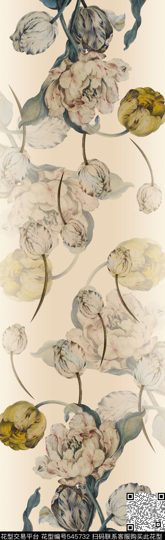 手绘油画百合数码印花华亿平台下载（图片编号: 545732） - 瓦栏（Walan）